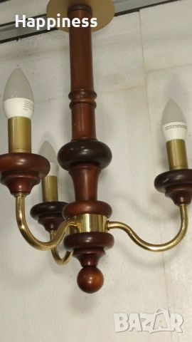 Абажур (Полилей) от месинг и дърво, снимка 7 - Лампи за таван - 53935917