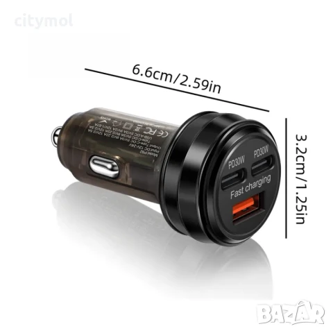 Зарядно за кола 80W, 2XUSB-C PD / USB-A QC 3.0, снимка 3 - Зарядни за кола - 50567935