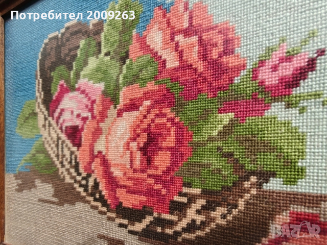 Гоблен с рози 31х22 см., снимка 9 - Гоблени - 51945875