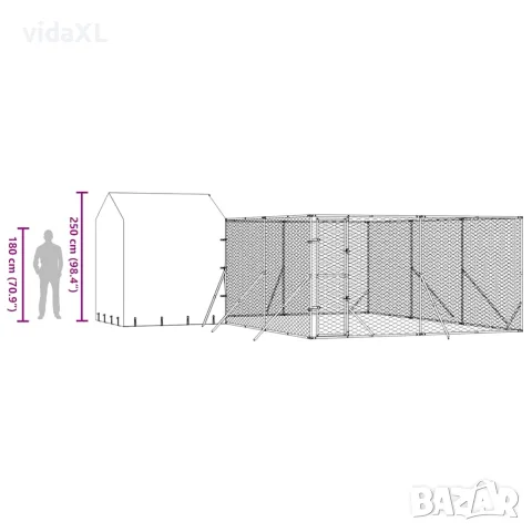 vidaXL Външна клетка за куче с покрив сребриста 6x6x2,5 м стомана, снимка 10 - За кучета - 56146863