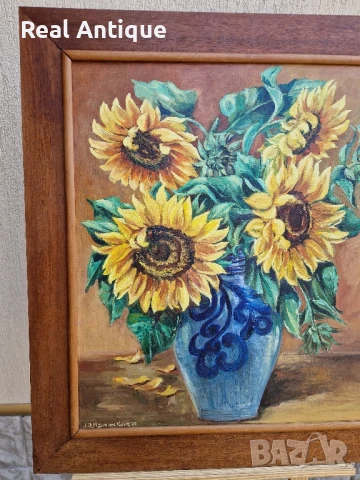 Страхотна антикварна авторска белгийска картина масло върху платно, снимка 5 - Антикварни и старинни предмети - 51050359