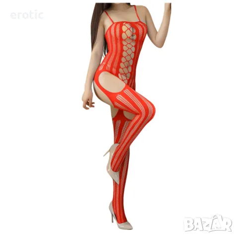 Еротично бельо, мрежесто боди за цяло тяло в червен цвят - Код: B536R, снимка 5 - Бельо - 48694080