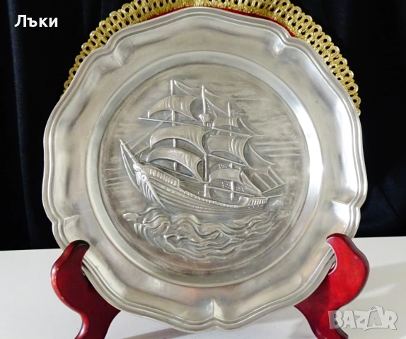Калаена чиния с Кораб,Платноход. , снимка 4 - Антикварни и старинни предмети - 52393667