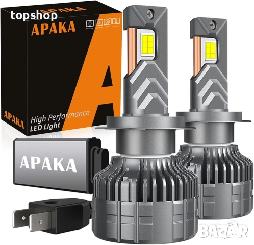 Нови запечатани в целофан Комплект 2бр. Мощни LED Крушки H7 APAKA – 220W, 20000LM, Canbus 