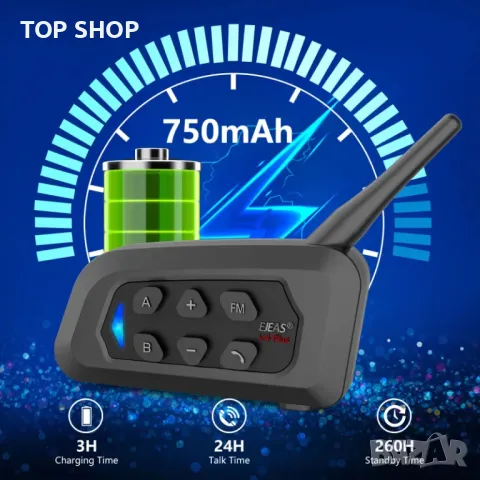 EJEAS V4 Plus  Интерком слушалка Bluetooth 1500M 4 ездача, снимка 7 - Слушалки и портативни колонки - 49134424