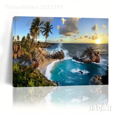 Картина на платно с дървена рамка Плажна Сцена-,30x40 см., снимка 3 - Картини - 48464014