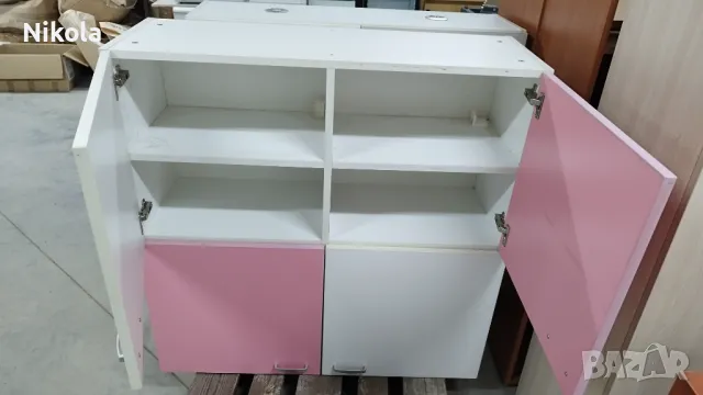 Шкаф за стена 4 врати бяло и розово 100/100/35см, снимка 5 - Шкафове - 49601143
