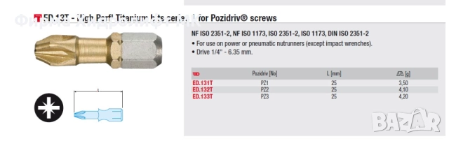 FACOM ED.133T Накрайник / бит кръстат Pozidriv PZ3, дължина 25мм, 1/4", снимка 3 - Отвертки - 34597398