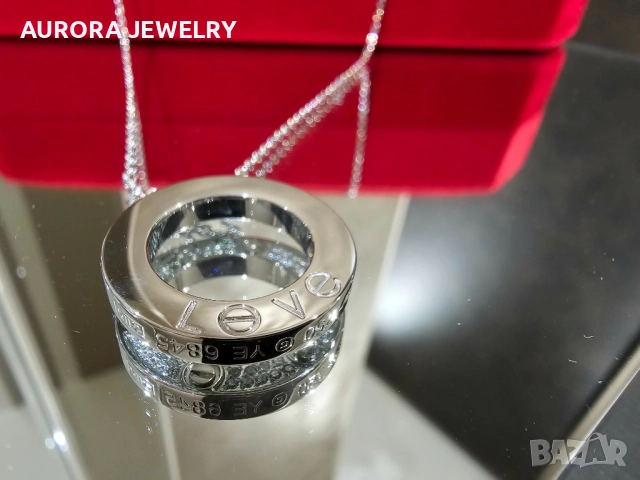 CARTIER Love White Gold Large Paved Diamonds Pendant Дамскo Колие, снимка 8 - Колиета, медальони, синджири - 52870330