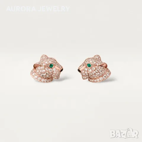 CARTIER Panthere de Cartier Rose Gold Stud Paved Diamond Дамски Обеци, снимка 4 - Обеци - 56306504