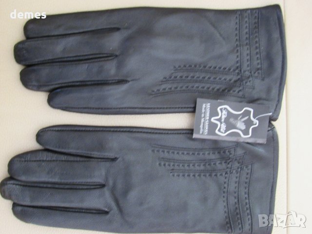 Черни дамски кожени ръкавици с подплата от естествена кожа, нови, снимка 2 - Ръкавици - 31870081