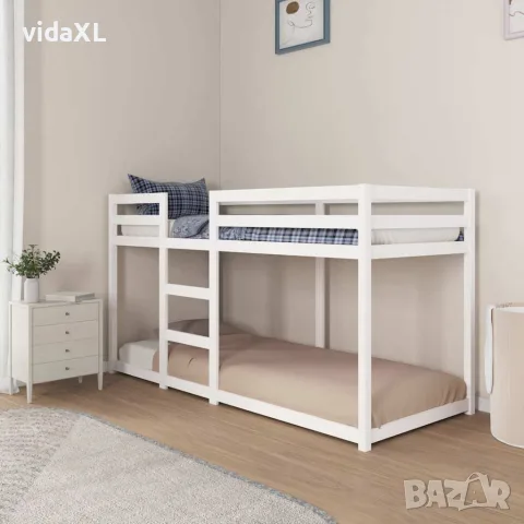 vidaXL Двуетажно легло, бяло, 80x200 см, борово дърво масив, снимка 3 - Спални и легла - 56148051