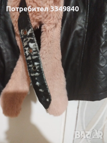 Кожено яке с розов пух, снимка 4 - Якета - 52189602