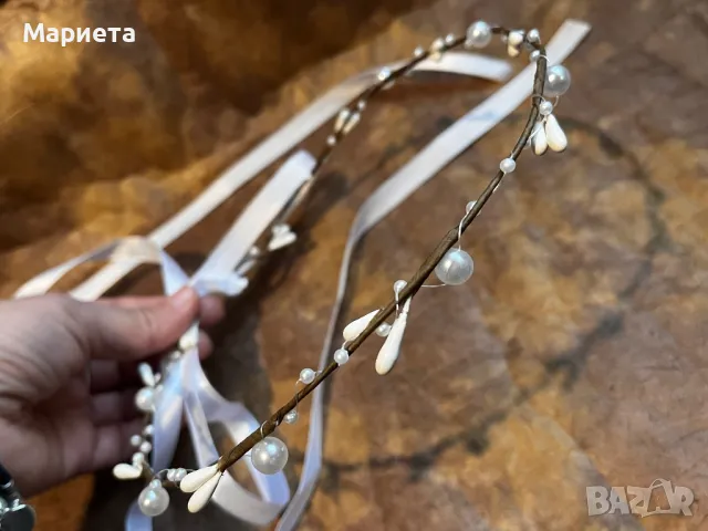 Нежен бял венец за глава Венче за глава за Сватба Кръщене, снимка 4 - Аксесоари за коса - 48763022