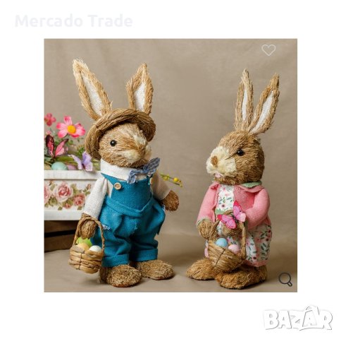 Великденска декоративна фигурка Зайче Mercado Trade, Флорална рокля, 46см, снимка 3 - Декорация за дома - 44463406