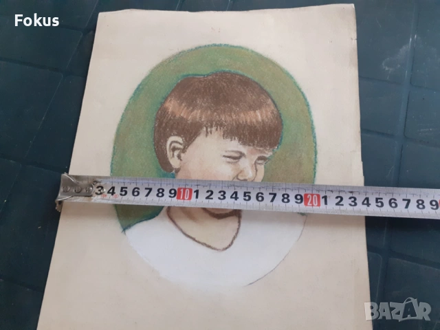 Стара майсторска рисунка с пастели - картина портрет момче, снимка 6 - Антикварни и старинни предмети - 53285801