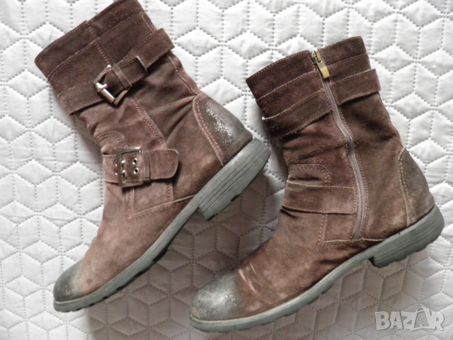 Оригинални мъжки ботуши от естествен кафяв велур, снимка 4 - Мъжки ботуши - 53248379