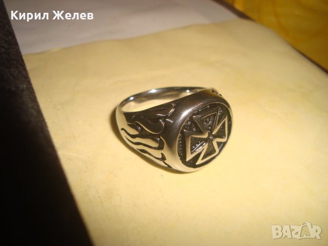 СТОМАНЕН с ТЕВТОНСКИ КРЪСТ МОДЕН МАСИВЕН ПРЪСТЕН НЕРЪЖДАЕМ 25045, снимка 4 - Пръстени - 34528694