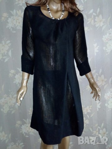 Черна рокля със 7/8 ръкав, размер - М, снимка 1 - Рокли - 31511713
