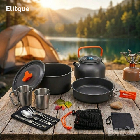 Къмпинг комплект за готвене XXL от 15 части – Пълен сет от анодиран алуминий, снимка 5 - Други стоки за дома - 54189372