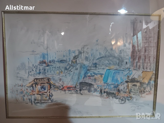 Картина, пастел, 'Пирея', подписана, датирана, снимка 5 - Картини - 53048634