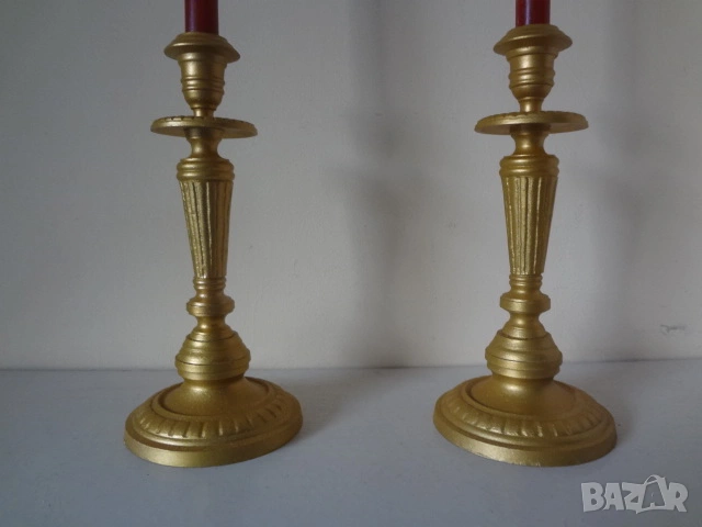 Комплект от 2 бр. бронзови свещника, снимка 4 - Антикварни и старинни предмети - 53079634