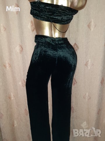 S Черен клин с висока талия от плюш и къс топ , снимка 4 - Комплекти - 39014747