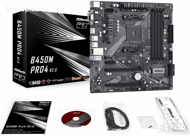 ASRock B450M PRO4 R2.0 M-ATX, Socket AM4 AMD B450, 4x DDR4 up to 128 GB 2x PCIe (x16) 4x SATA3, 2x M, снимка 1 - Дънни платки - 39344069