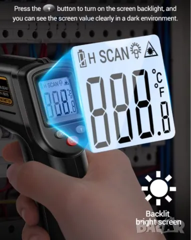 Термодетектор Пирометър Безконтактен Термограф Инфрачервен Термометър с Лазерно Насочване -50°~400°C, снимка 10 - Измервателни инструменти - 48101331