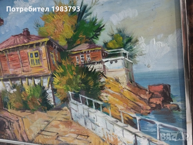 Маслена картина,, Старият Созопол "-подписана., снимка 3 - Антикварни и старинни предмети - 54135243