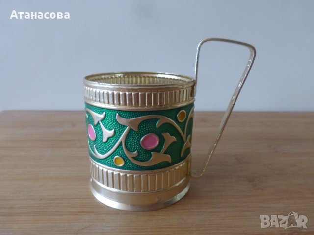 Руски подстакани 6 бр сервиз зелени с цветни кръгове, снимка 2 - Сервизи - 42784871