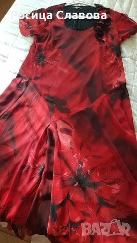Яркочервена копринена рокля, снимка 4 - Рокли - 38779729
