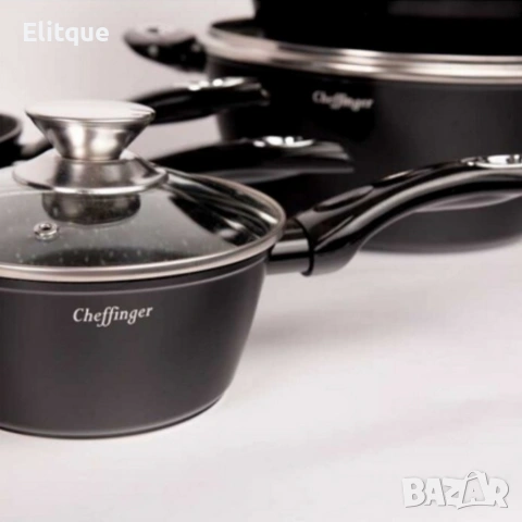 Комплект съдове за готвене Cheffinger от лят алуминий с мраморно покритие – 10 части, снимка 4 - Други - 53165297