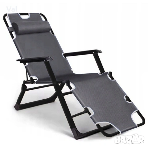 Сгъваем градински шезлонг с мека ватирана възглавница, регулируема облегалка и метална рамка, снимка 5 - Градински мебели, декорация  - 53891487
