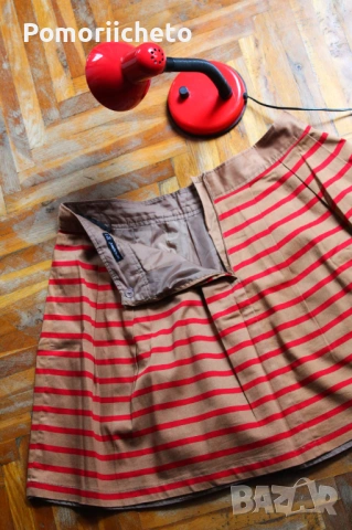 Красива разкроена раирана пола в горчица и червено, снимка 4 - Поли - 54127342