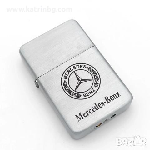 Подарък за мъж Мерцедес – луксозен комплект сребриста запалка с джет пламък и ключодържател, снимка 3 - Подаръци за мъже - 51641558
