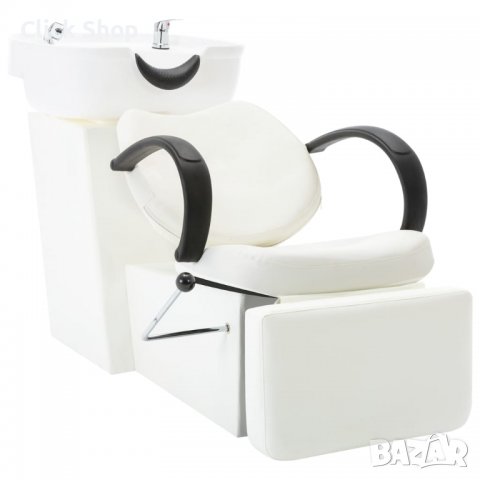Измивна колона за фризьорски салон, бяла, изкуствена кожа, снимка 1 - Фризьорски столове - 38287402