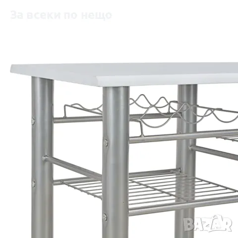 Бар Комплект От 3 Части С Рафтове, Дърво И Стомана, Бял, снимка 10 - Други - 48609750