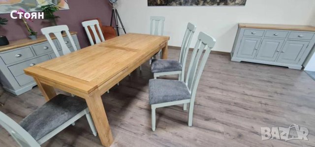 ПРОМОЦИЯ!!!Нова дървена разтегателна трапезна маса от дъб с шест стола, снимка 3 - Маси - 44149196