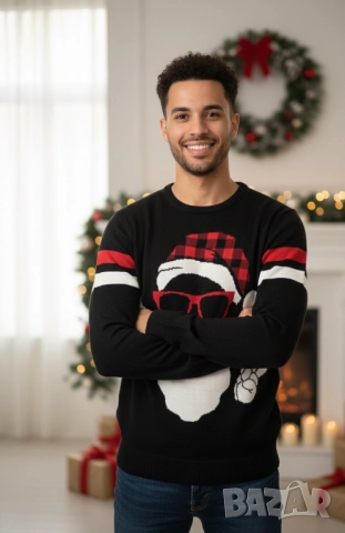 Зимен пуловер с апликация дядо коледа