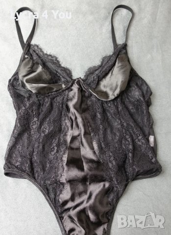 Черно боди прашка от сатен, дантела и тюл S размер, снимка 2 - Бельо - 40772702