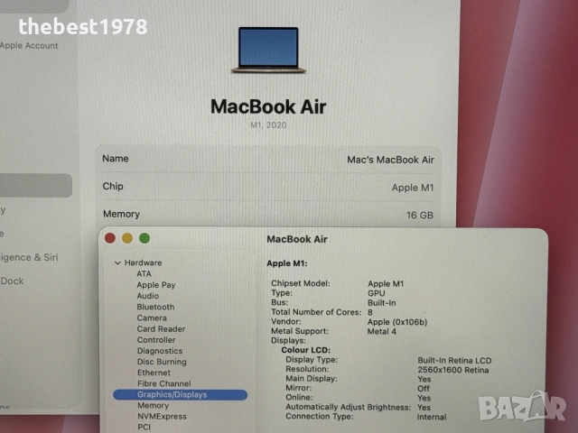 MacBook Air 13 M1 Rose Gold/8 CPU/8 GPU/16GB RAM/512GB SSD/Като Нов, снимка 6 - Лаптопи за работа - 54279225