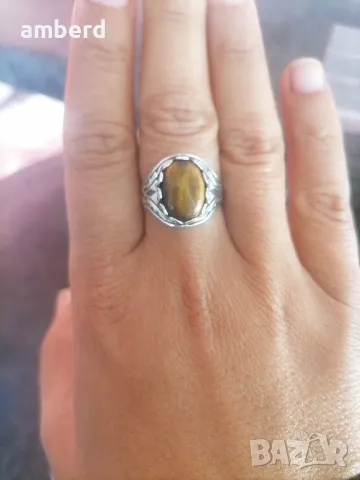 Сребърен пръстен с тигрово око - модел R107, снимка 2 - Пръстени - 48353891