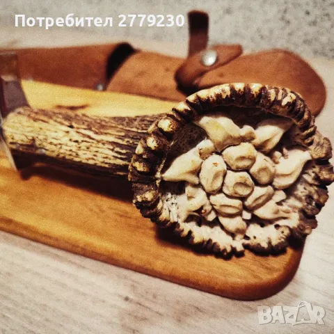 Ловен масивен нож с изобразен Бухал и Еделвайс  , снимка 13 - Ножове - 49863104