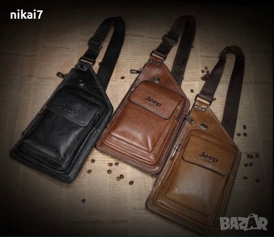 мъжка чанта кожена JEEP BULUO паласка за през годи с една презрамка, снимка 6 - Чанти - 42080755
