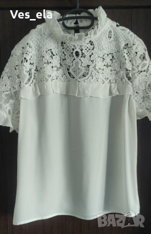 бяла блуза с рязана дантела