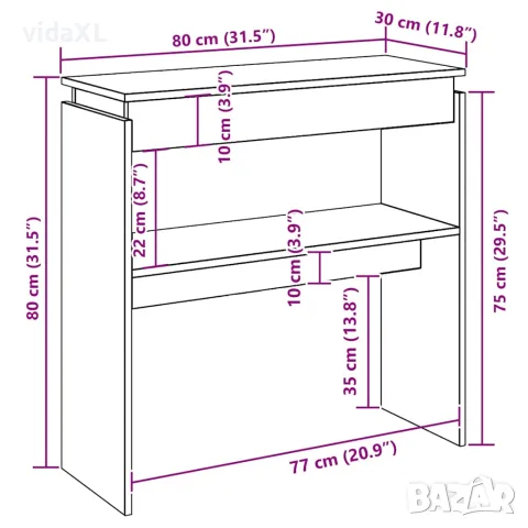 vidaXL Конзолна маса, дъб сонома, 80x30x80 см, инженерно дърво, снимка 7 - Маси - 56147870