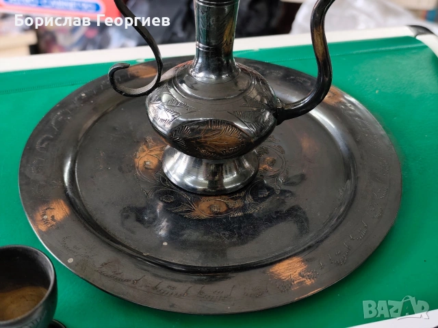 Месингов комплект ибрик с чашки и чиния, снимка 4 - Антикварни и старинни предмети - 53970472