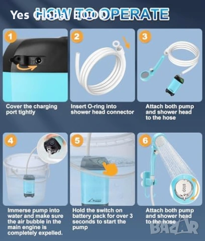 Преносим душ WADEO с батерия 6000mAh и дисплей, снимка 6 - Друга електроника - 54036761