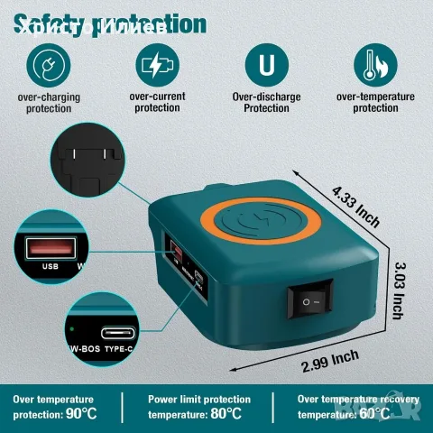 Адаптер за безжично зарядно устройство батерия съвместима с Bosch 18 V USB адаптер , снимка 7 - Безжични зарядни - 55843678
